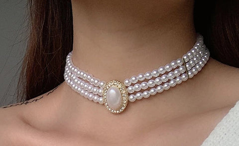 Fashion Multilayer White Simulated Pearl Crystal Pendant Choker Elegant Female Clavicle Necklace for Woman