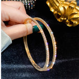 7cm Big Round Golden Crystal Stainless Steel Women Fashion Jewelry Hoop Earrings