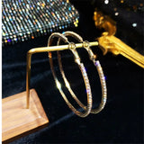 7cm Big Round Golden Crystal Stainless Steel Women Fashion Jewelry Hoop Earrings