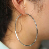 80mm Simple Round Stainless Steel Silver Color Hoop Earrings 8cm Thin Hoops Fashion Earrings