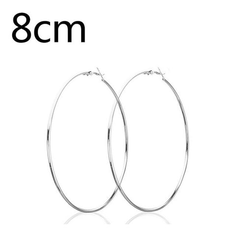 80mm Simple Round Stainless Steel Silver Color Hoop Earrings 8cm Thin Hoops Fashion Earrings