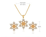 Gold Plated Snowflake Big Pendant Necklace Earrings Jewelry Set For Women