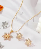 Gold Plated Snowflake Big Pendant Necklace Earrings Jewelry Set For Women