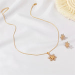 Gold Plated Snowflake Big Pendant Necklace Earrings Jewelry Set For Women