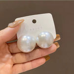 Big Simulated Pearl Half Round Stud Earrings Daily wear Women Fashion Jewelry