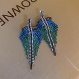 Glamorous Multi Color Blue Green Crystal Long Leaf Tassel Fashion Statement Earrings