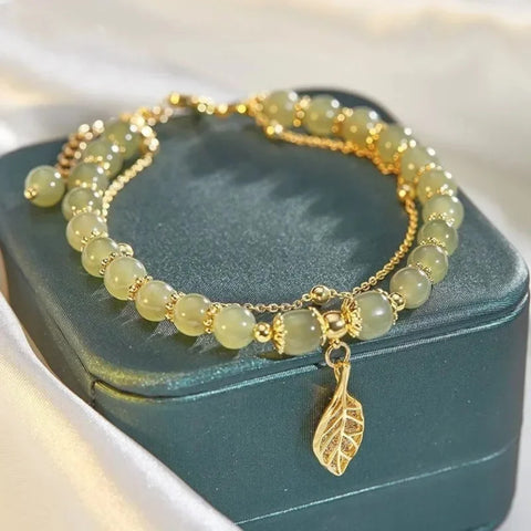 Layered Jade Color Bracelet with Gold Chain for Women Fashion Jewelry Accessories