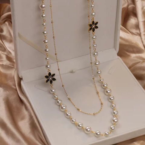 Multilayer White Pearl Long Sweater Chain Necklace Elegant Women Fashion Jewelry Accessory