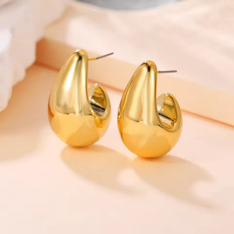 Thick Golden Water Drop Dupes Chunky Statement Stud Earrings for Women