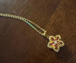 Luxury Pink Zircon Fashion Rotatable Flower Clover Pendant Gold Color Necklace