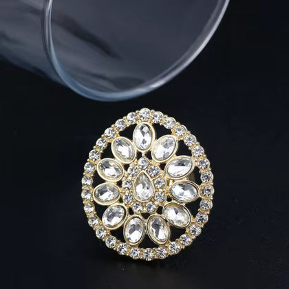 Gold Plated Clear Crystal Adjustable Big Finger Ring Traditional Women Fashion Jewelry