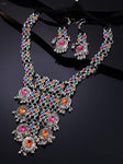 Traditional Silver Oxidized Garba Dandiya Multi Color Ethnic Necklace Earrings Jewelry Set