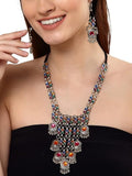 Traditional Silver Oxidized Garba Dandiya Multi Color Ethnic Necklace Earrings Jewelry Set