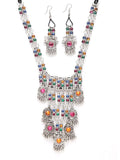 Traditional Silver Oxidized Garba Dandiya Multi Color Ethnic Necklace Earrings Jewelry Set