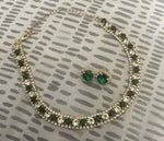 Elegant Sleek Emerald Green Crystal Choker Necklace & Earrings Jewelry Set for Women