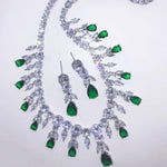 AAA CZ Luxury Emerald Green Bridal Wedding Elegant Women Necklace and Earrings Stunning Jewelry Set