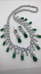 AAA CZ Luxury Emerald Green Bridal Wedding Elegant Women Necklace and Earrings Stunning Jewelry Set