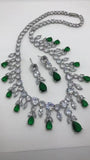 AAA CZ Luxury Emerald Green Bridal Wedding Elegant Women Necklace and Earrings Stunning Jewelry Set