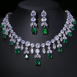 AAA CZ Luxury Emerald Green Bridal Wedding Elegant Women Necklace and Earrings Stunning Jewelry Set