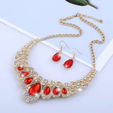 3pc Bridal Fashion Jewelry Set Chunky Luxury Red Crystal Necklace and Earrings