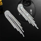 Glamorous Silver Long Tassel Crystal Statement Drop Dangle Earrings for Women