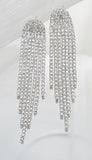 Glamorous Silver Long Tassel Crystal Statement Drop Dangle Earrings for Women