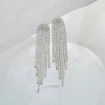 Glamorous Silver Long Tassel Crystal Statement Drop Dangle Earrings for Women