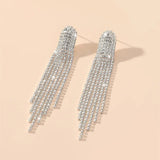 Glamorous Silver Long Tassel Crystal Statement Drop Dangle Earrings for Women