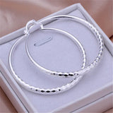 High Quality 925 Sterling Silver 50 mm Shiny Hip Hop Fashion Hoop Earrings