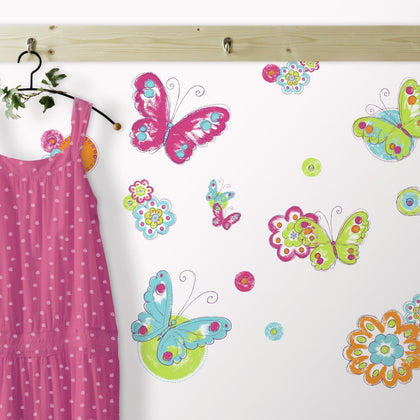 BUTTERFLIES & FLOWERS WALL DECALS Girls Butterfly Room Stickers Baby Decor - EonShoppee