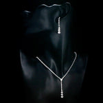 Dazzling Silver Long Necklace & Drop Earrings Fashion Jewelry Set - Evening Dress Cocktail Wedding Jewelry