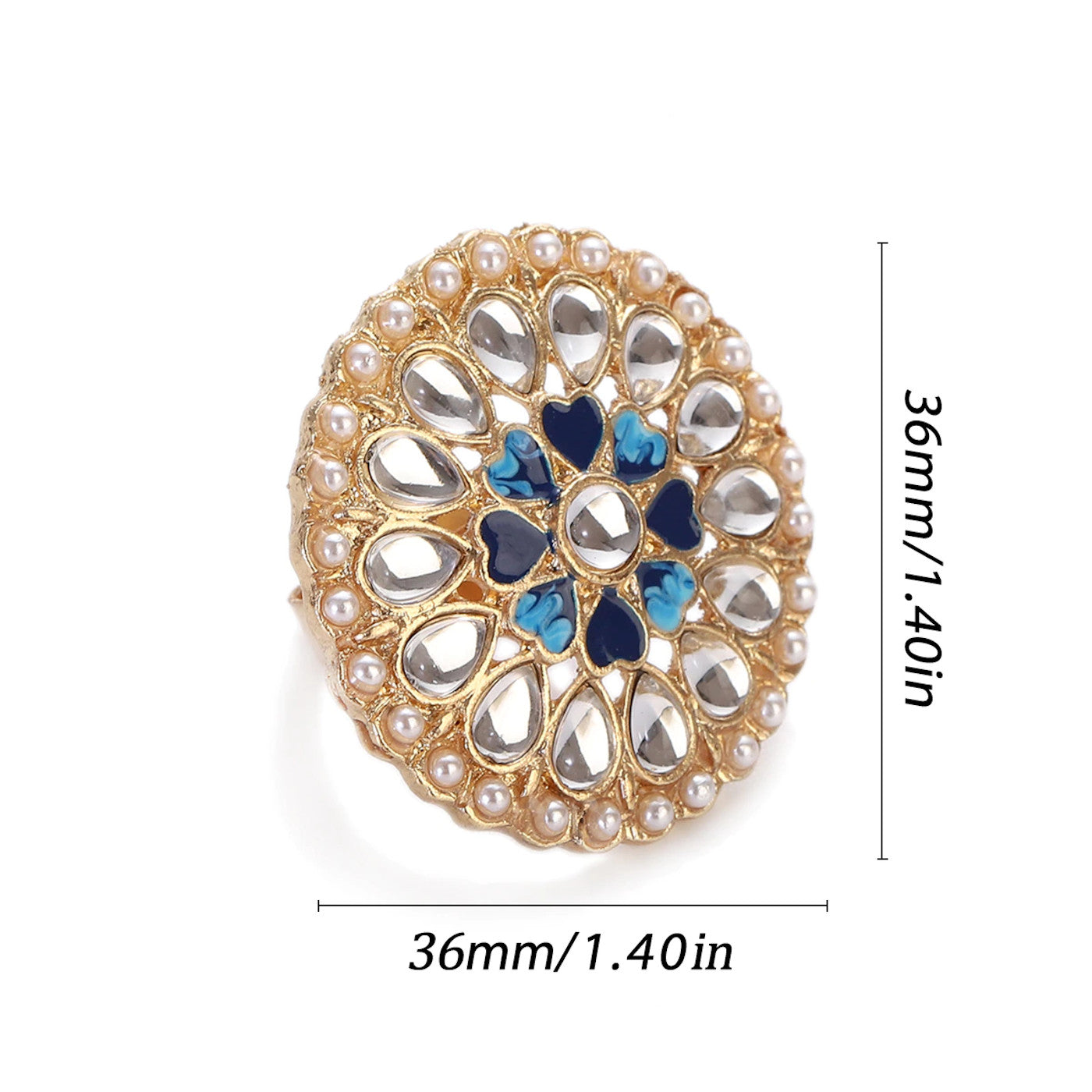 Luxury Fashion Statement Kundan Pearl Flower Big Adjustable Traditional  Finger Ring For Women