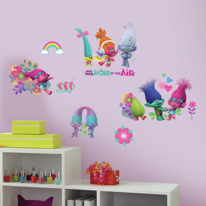 Trolls Movie Peel and Stick Wall Decals With Glitter Kids Room Fun Stickers